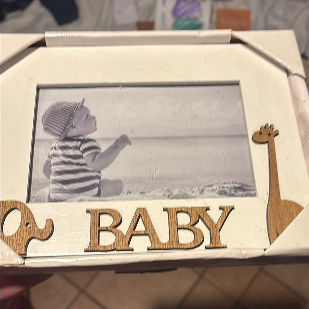 White Wooden Baby Photo Frame 🐘🦒